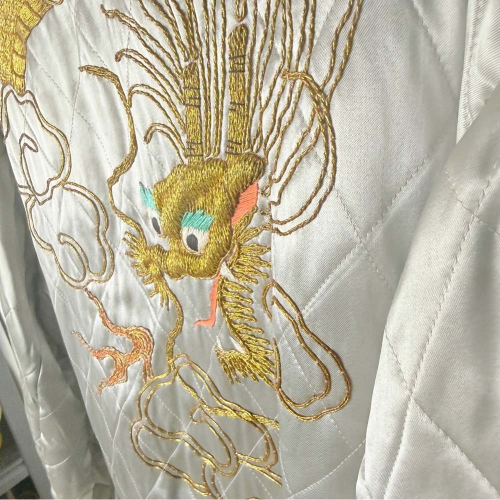 Vintage 1940's Japanese robe smoking jacket Embroidered Dragon Quilted Jacket - Picture 11 of 16
